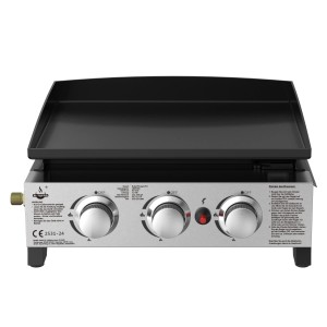 El Fuego Plancha Austin III Gasgrill mit emaillierter Gussplatte und drei Reglern.
