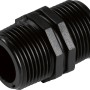 Schwarzer Doppelnippel 26,4 mm (R 3/4) aus Kunststoff für Kaltwassersysteme.