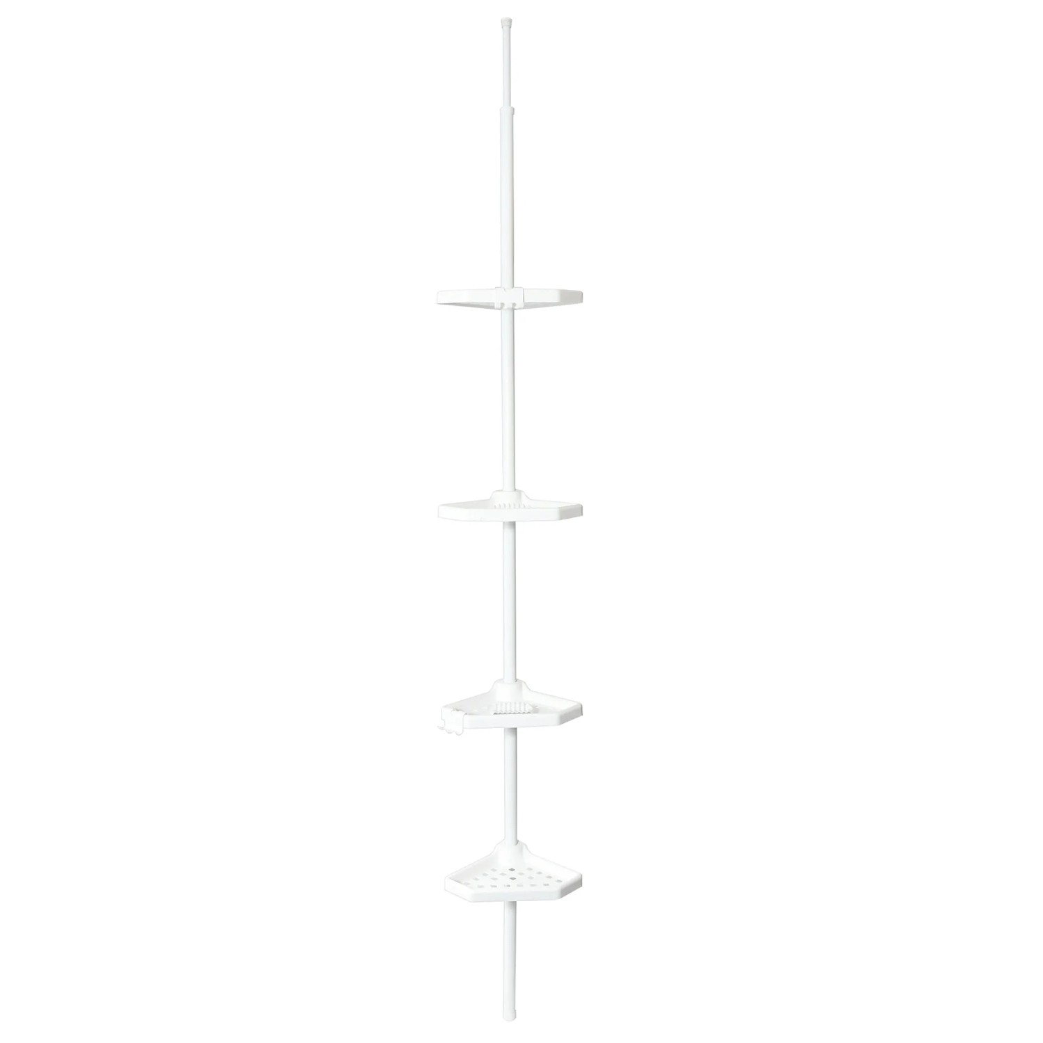 Weißes MSV Eck-Duschregal mit 4 Ablagen, höhenverstellbar bis 260cm, für mehr Stauraum in der Dusche.