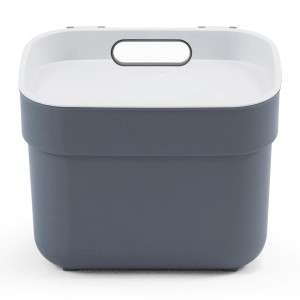 Curver Biomülleimer Ready to Collect, 5 l, dunkelgrau, mit weißem Deckel und Tragegriff.