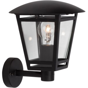 Schwarze Brilliant Außenwandleuchte Riley, 23,5x23cm, mit klarem Glas. Wandlampe für Garten und Terrasse.