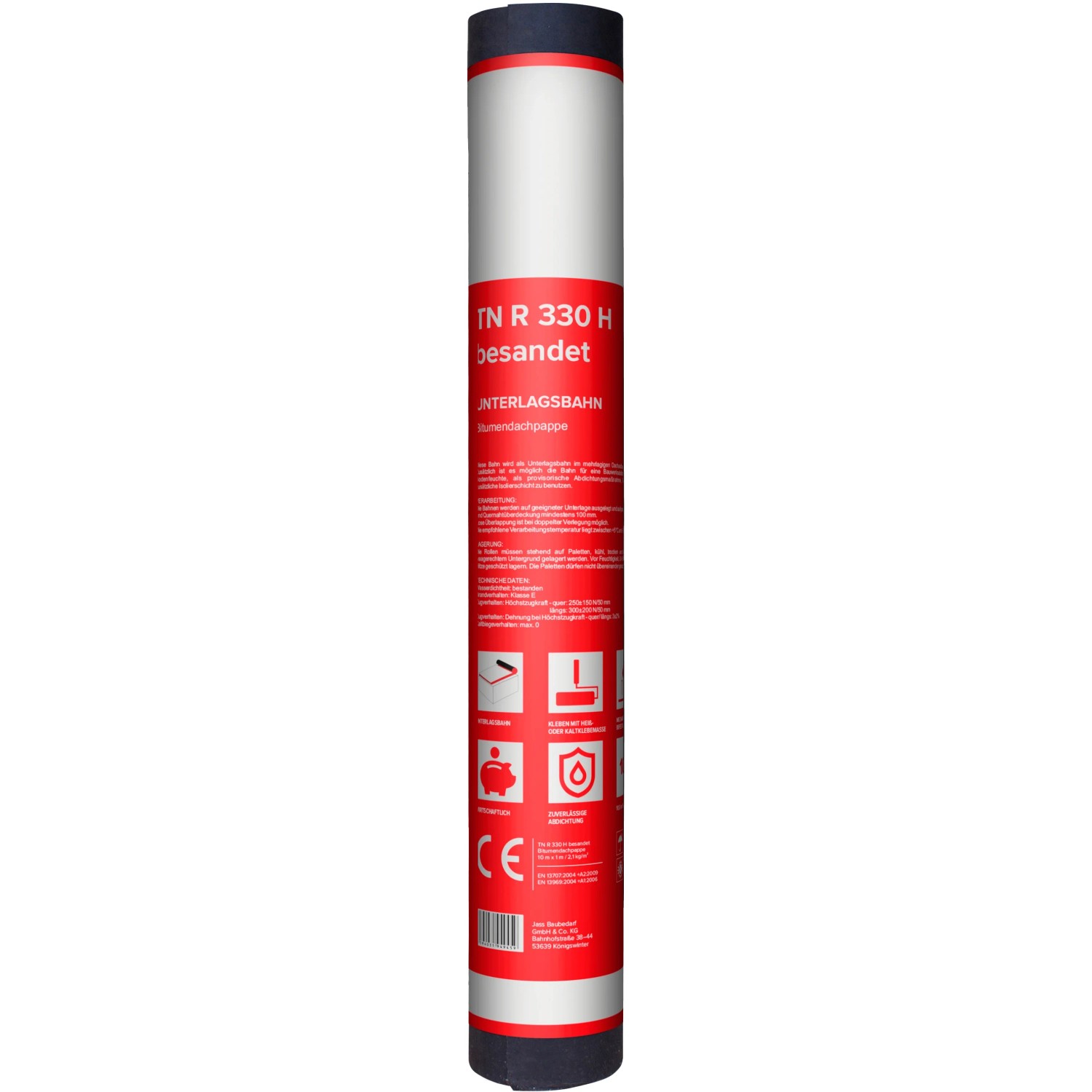 Rolle Bitumen-Dachpappe R 330 H besandet, 10 m², zur Bauwerksabdichtung.