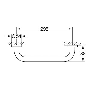 Grohe Essentials Wannengriff, 29,5 cm, Chrom, Detailzeichnung mit Maßen für Badewannen-Zubehör.
