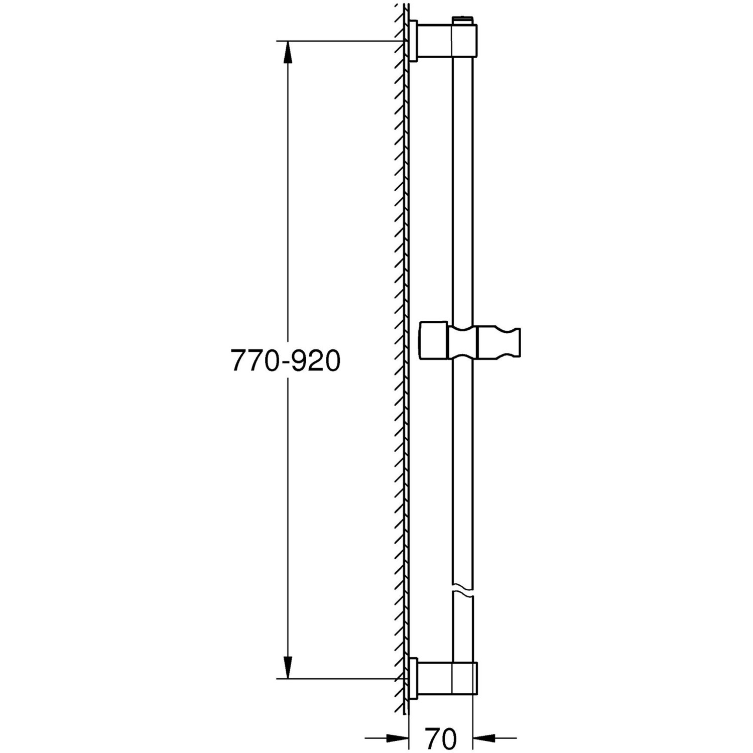 Abbildung der Grohe Quickfix Vitalio Universal Brausestange 900 mm mit Maßangaben.