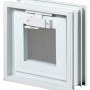 Weißes Lüftungsfenster 189x189 mm für Glasbausteine, mit integriertem Insektenschutz.