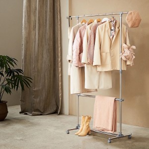 Songmics Kleiderständer Pataye 2 Stangen Ausziehbar Silber