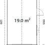 Grundriss Palmako Holzgarage Roger, 360x550 cm, ohne Tor. Fertiggarage mit Tür und Fenster, 19 qm.