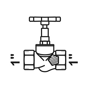 Kirchhoff Durchgangsventil mit Entleerung, 30,3 mm (1IG), Schemazeichnung.