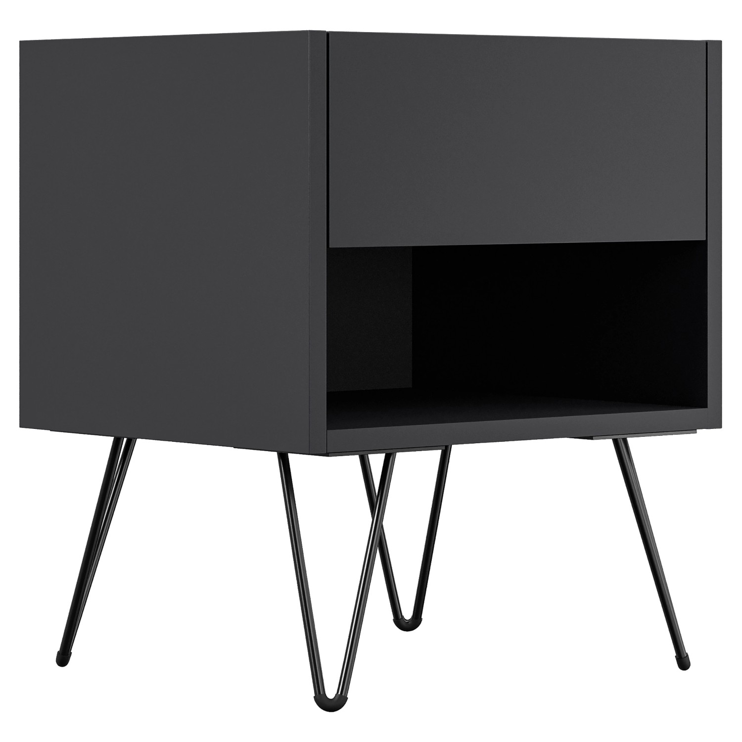 Posseik Nachttisch-Set Industrial B, 2-teilig, Grafit, mit Ablagefach und Metallfüßen.