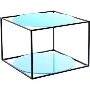 Kayoom Beistelltisch Cody, blau-schwarz, Ø 50 cm. Quadratisches Metallgestell mit runden Glasplatten.