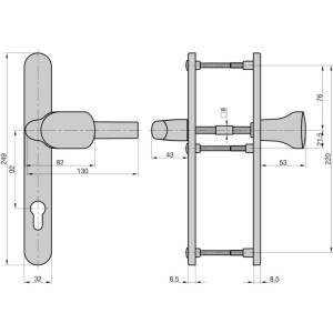 Technische Zeichnung: Basi Schmalrahmen Garnitur SRW 4100 PZ Rund Alu Silber, Maße und Details.