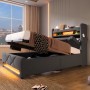 okwish Polsterbett 90x200cm mit LED Stauraum USB Kopfteil Grau ohne Matratze_4