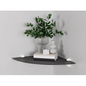 Schwarzes Glasregal Bransley, 25x25cm, Eckregal für Deko und Bücher.