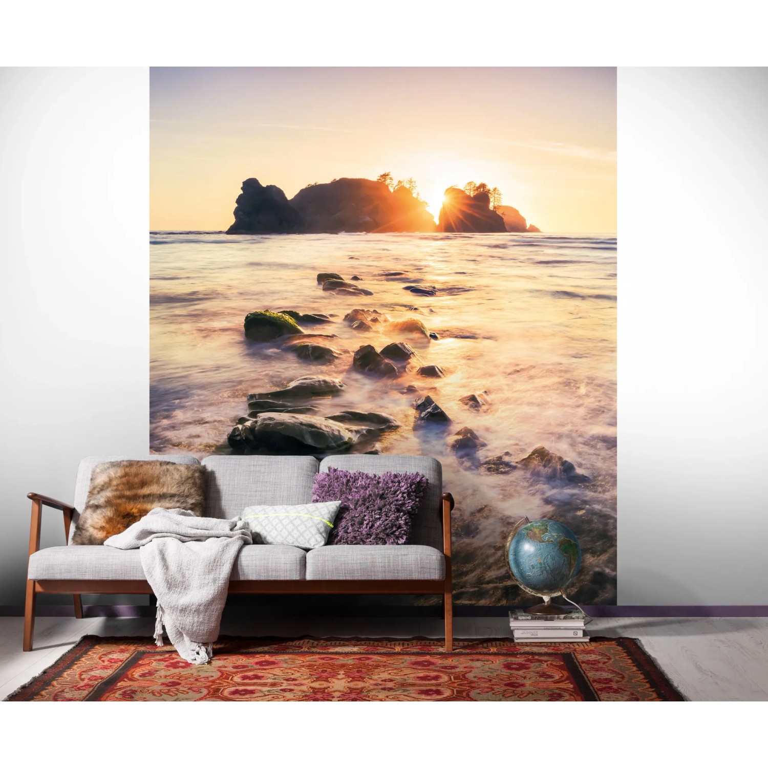 Komar Fototapete Vlies Island Dreaming, 200x250 cm, mit Inselmotiv im Sonnenuntergang.