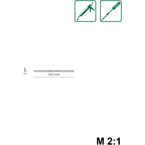 Bewegungsprofil simple-fix, 30x2 mm, 2700 mm lang, silbernes Aluminium, schraubbar.