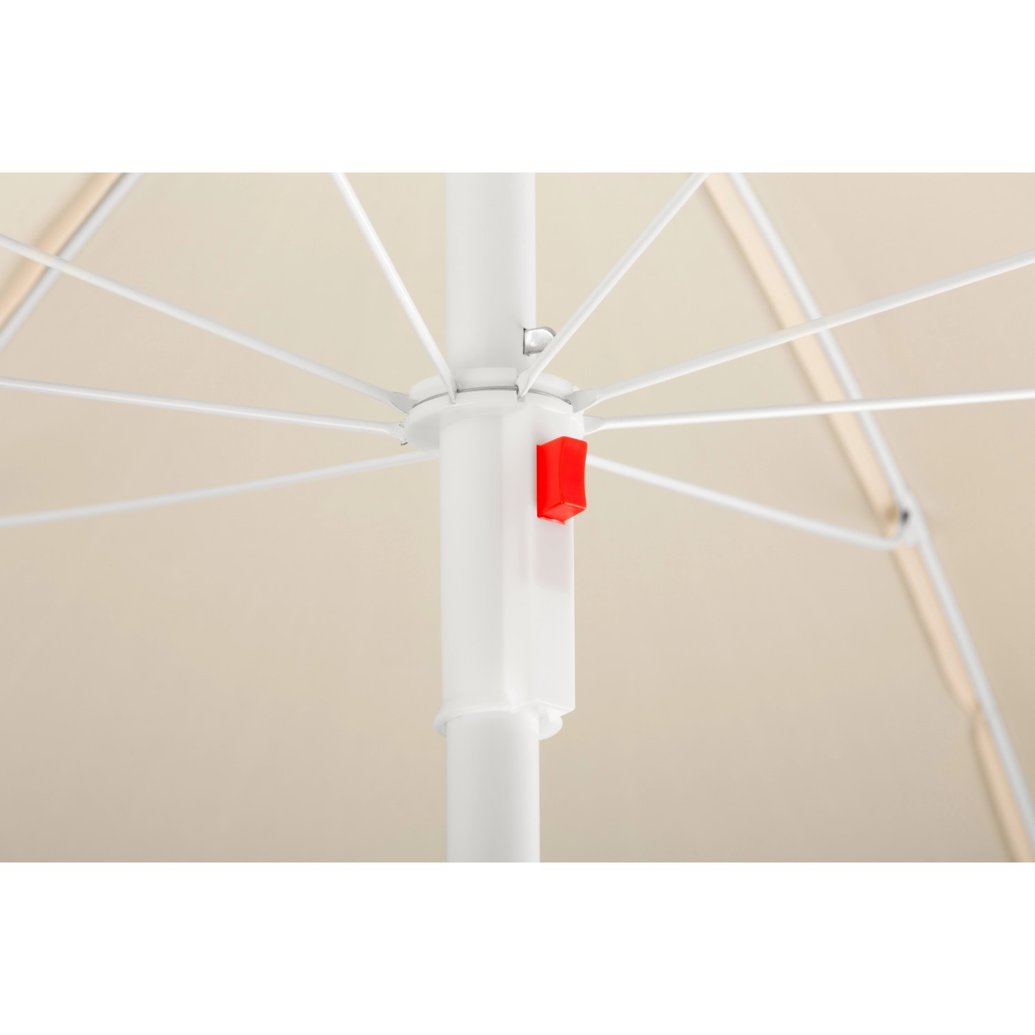 Detailaufnahme: Naturfarbener Schneider Balkonschirm Ibiza mit Push-Up Mechanik.