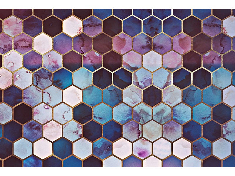 Fototapete Hexagon Muster 3D Effekt Grau Beige 3,50 m x 2,55 m FSC