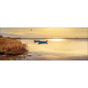 Pro Art Leinwandbild: Sonnenschein am See mit Booten, 80x30 cm. Stimmungsvolles Landschaftsbild.