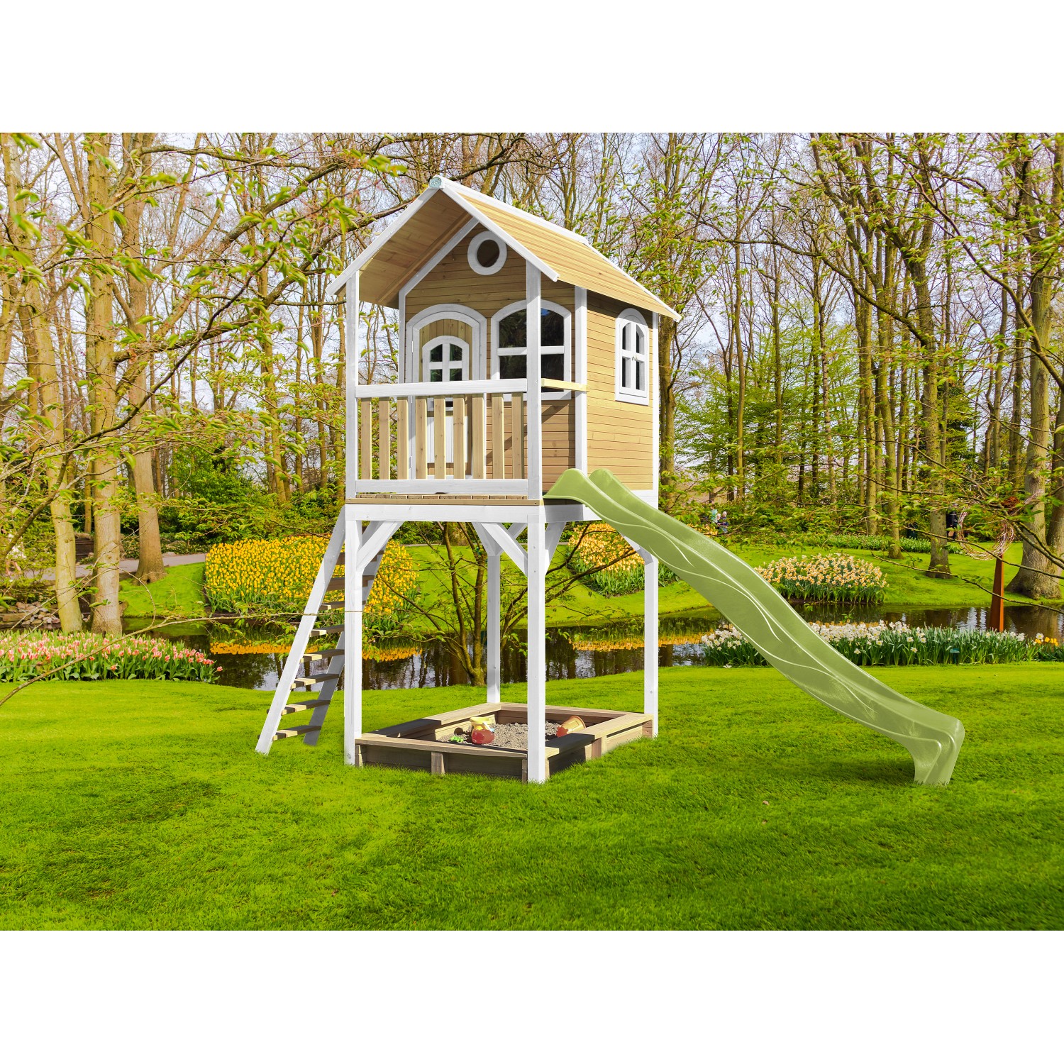AXI Spielhaus Robin Mit Rutsche - FSC Holz, 177x264cm, Braun/grün