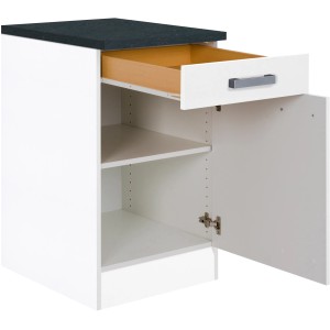 Optifit Unterschrank Salo214, 50 cm, Weiß, mit Schublade und Drehtür. Küchenunterschrank mit Arbeitsplatte.