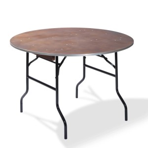 Runder, klappbarer Veba Esstisch, braune Tischplatte, schwarzes Gestell, Ø 122 cm.