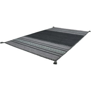 Grauer Teppich Morena, 80x150 cm, handgewebter Baumwollteppich mit Fransen im Ethno-Look.