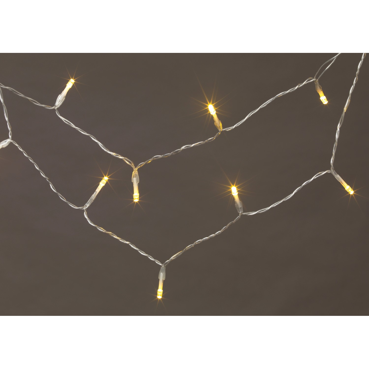 LED-Lichterkette mit 10 warmweißen LEDs und transparentem Kabel (120 cm) für den Innenbereich.