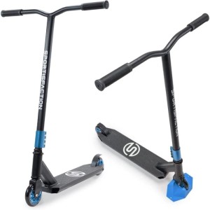 Blauer Sportisfaction Stuntscooter mit ABEC11 Kugellager und 4-fach Klemme, belastbar bis 100kg.