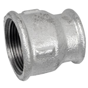 Kirchhoff Reduzier-Doppelmuffe, verzinkt, 44,9 mm x 39 mm, Temperguss-Fitting für Rohrleitungen.