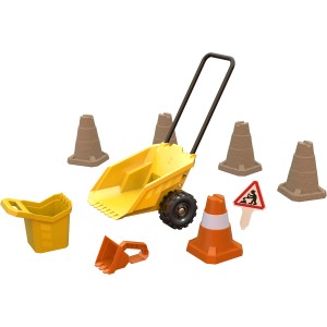 Hape Sandspielzeug-Set, 9-teilig, mehrfarbig: Kipper, Schaufel, Eimer, Kegel und Warnschild für Spiel & Spaß im Sand.