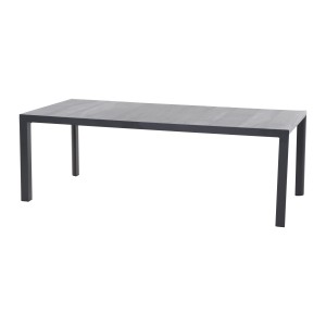 Rechteckiger Siena Garden Gartentisch Silva in Wood Grey, 100x220 cm, mit Aluminiumgestell und Keramik-Tischplatte.