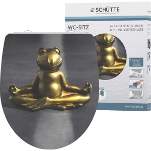Schütte WC-Sitz Relaxing Frog mit Absenkautomatik und goldenem Frosch-Motiv.