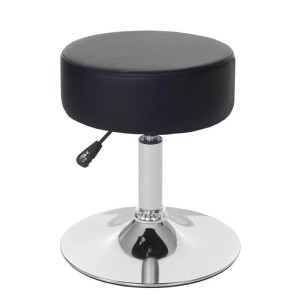2er-Set Hocker, schwarzes Kunstleder, höhenverstellbar, verchromtes Gestell.