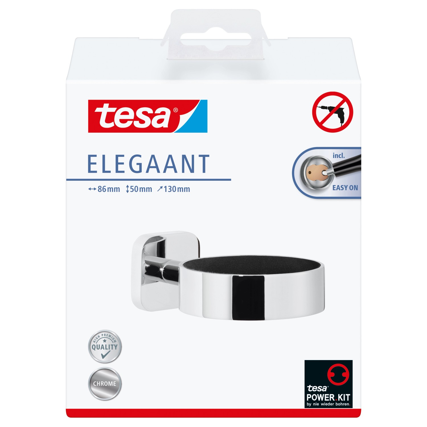 Tesa Elegaant Fönhalter Chrom, zur Wandmontage ohne Bohren.