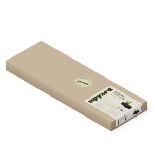 Verpackung des schwarzen Hochbeets Palettenrahmen 120x80cm von Upyard aus Nadelholz.