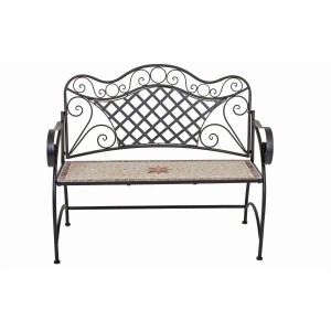 Gartenbank Amarillo 2-Sitzer mit Mosaik-Sitzfläche und Metallgestell.