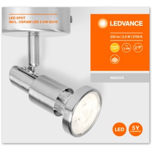 Ledvance LED-Spot, 1-flammig, silberfarben, 14,6 cm. Deckenleuchte mit GU10 Strahler.