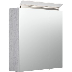 Posseik Spiegelschrank in Beton-Optik, 60 cm breit, mit Softclose-Türen und Aufsatzleuchte.