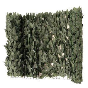 Balkonsichtschutz mit grünen Blättern auf flexiblem Gitter, 100x300 cm.