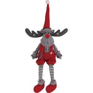 Stoff-Rentier mit roter Mütze, Schal und Overall als Weihnachtsdekoration, 51 cm hoch.