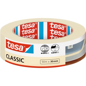 Tesa Malerband Classic, 50 m x 30 mm, Abdeckband für saubere Farbkanten.