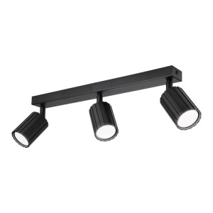 Schwarze Lamkur Deckenleuchte Prisma mit 3 Spots, geriffelte Oberfläche.