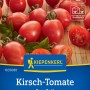 Kiepenkerl Kirschtomate Pano Rot F1-Hybride: Rote, pflaumenförmige Tomaten auf der Samenkornpackung.