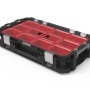 Keter Connect Cantilever Organizer: Werkzeugkoffer mit transparentem Deckel und roten Fächern.