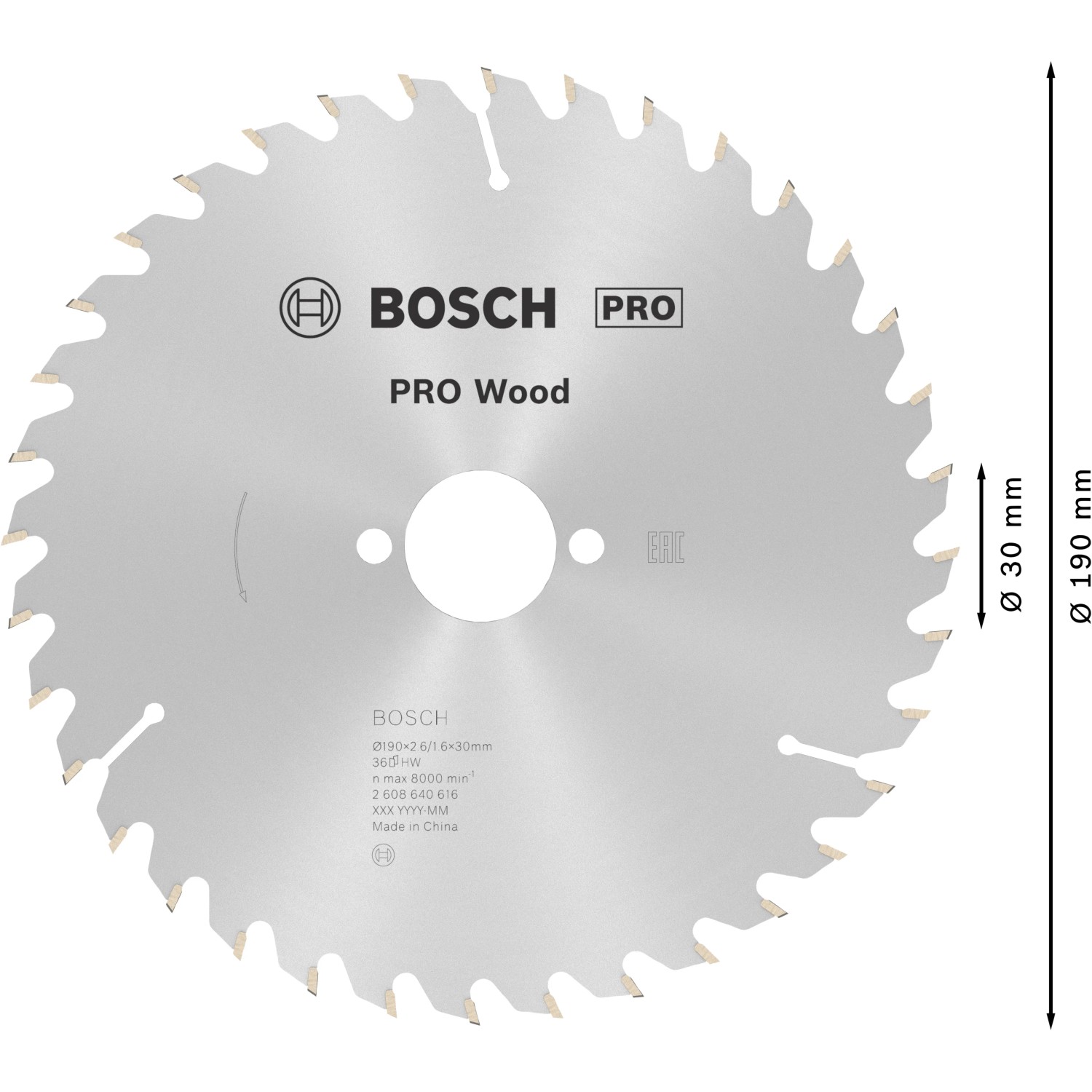 Bosch Kreissägeblatt Hartmetall, 190 mm Durchmesser, für präzise Schnitte in Holz.
