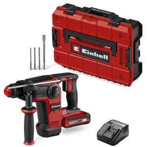 Einhell Akku-Bohrhammer TP-HD 18/28 mit Koffer, Akku, Ladegerät und Bohrern.