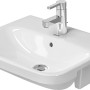 Weißes Duravit DuraStyle Einbauwaschbecken, 55 cm, mit Armatur. Halbeinbauwaschtisch mit Hahnlochbank.