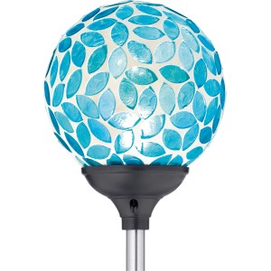 LED-Solarspieß Cori Mosaik Blau: Dekorative Gartenleuchte mit blauem Mosaikmuster.