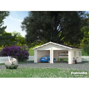 Palmako Holzgarage Roger: Doppelgarage aus Holz mit Fenster und Nebeneingangstür, ohne Tor.