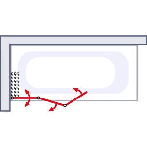 Darstellung der Schwenkfunktion des 3-teiligen Schulte Badewannenaufsatz Komfort aus Kunstglas.
